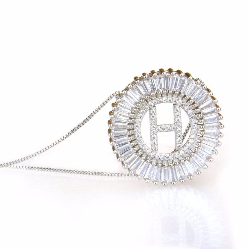 Elegant Womens 925 Silver Plated Square Zircon Micro Pave Letter Necklace for Gift Wholesale