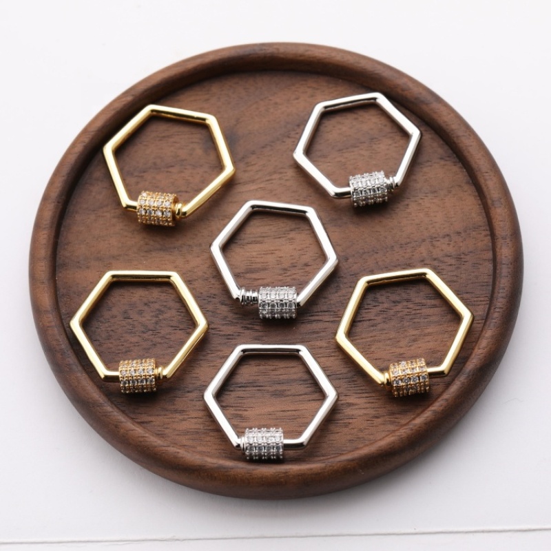 Hot Selling Clear CZ Micro Pave Geometrical Shaped Clasp Carabiner Pendant For Necklace Jewelry Findings