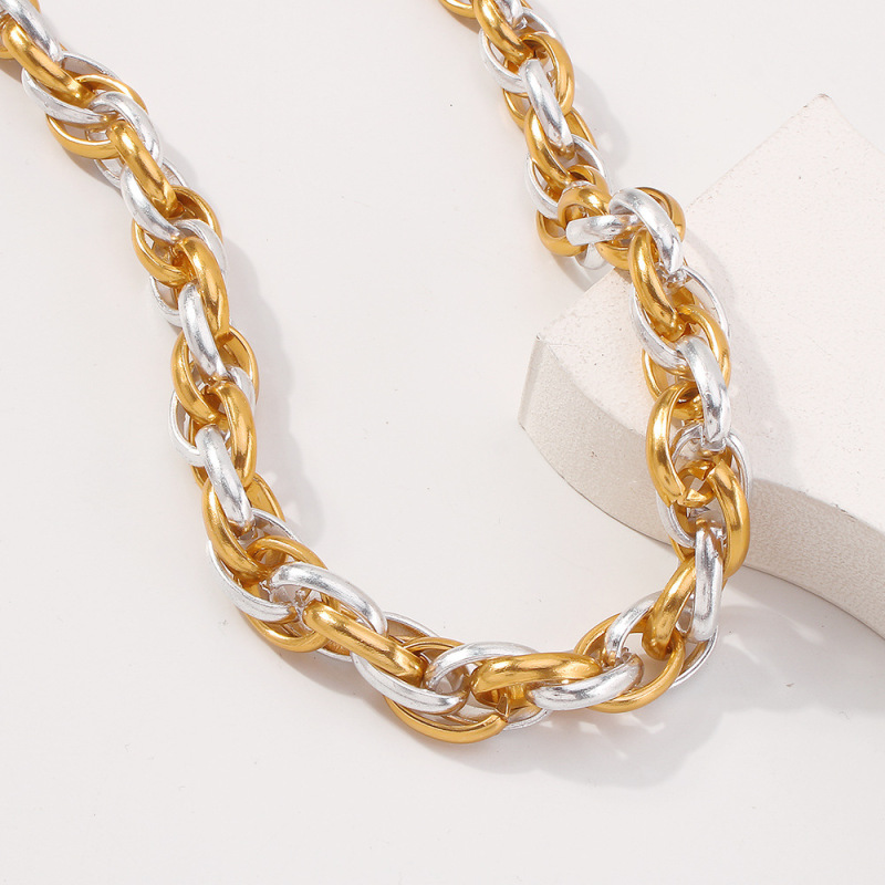 Punk Style Geometric Thread Splicing Customized Gold Silver Link Chain Hip Hop Cuba's Necklace For Unisex
