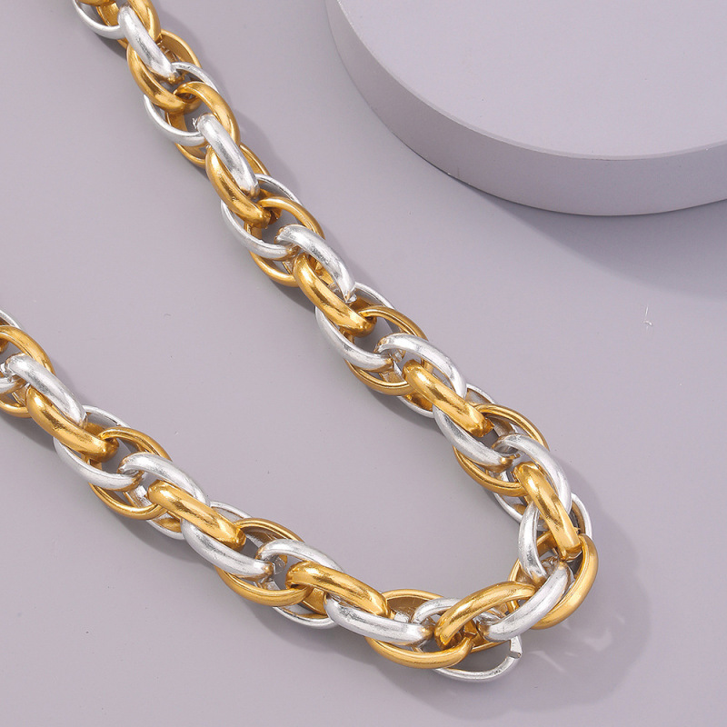 Punk Style Geometric Thread Splicing Customized Gold Silver Link Chain Hip Hop Cuba's Necklace For Unisex