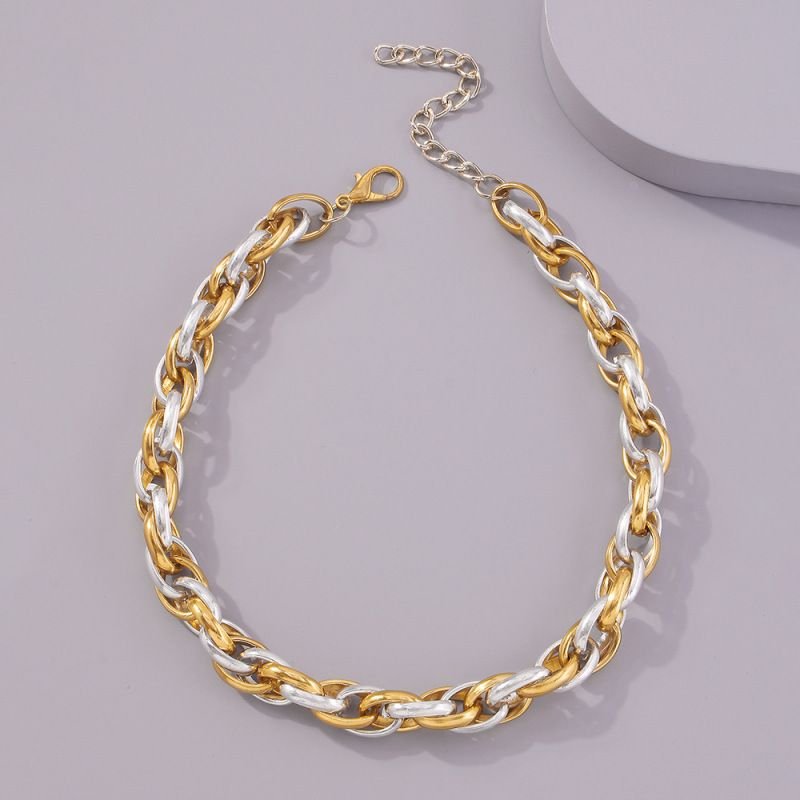 Punk Style Geometric Thread Splicing Customized Gold Silver Link Chain Hip Hop Cuba's Necklace For Unisex