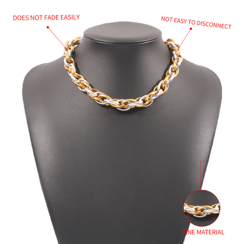 Punk Style Geometric Thread Splicing Customized Gold Silver Link Chain Hip Hop Cuba's Necklace For Unisex