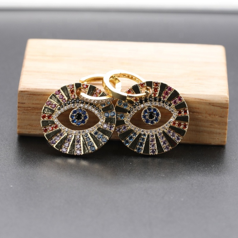 Creative Round Disk KC Gold Plated Zircon Huggie Earrings CZ Jewelry Hoop Earrings Women Joyas Accessories for Woman 2021