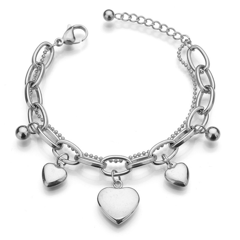 Factory custom 18k gold plated designer women accessories jewelry layered stainless steel heart charm bracelet
