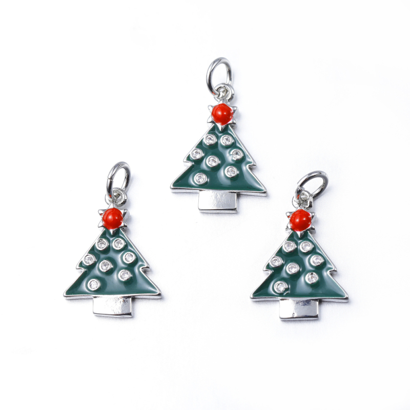 Enamel Christmas Tree  Pendant Drop Oil And Zircon Pendant Copper Zirconium Micro-inlaid Pendant