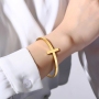 Minimalistic Design Open Sideways Cross Bangle Stainless Steel Cross Cuff Bracelet For Women Gift