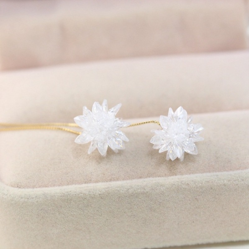 2021 Custom Women Fashion Accessories Elegant Jewelry Shining Ice Flower Tassels Ear Ring 925 Sterling Silver Stud Earrings