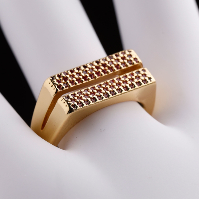 Classic Design Copper Gold Plated Ring Geometrical Shape Rose Red Zircon Rings Jewelry Women Handmade 2021 New Arrival Wholesale