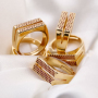 Classic Design Copper Gold Plated Ring Geometrical Shape Rose Red Zircon Rings Jewelry Women Handmade 2021 New Arrival Wholesale