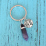 Natural Stone Pink Purple Crystal Antique Silver Bag Charm Bullet Shape Zodiac Keychain Rings