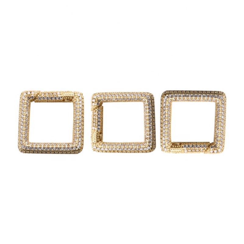 Clear CZ Gold Micro Pave Square Clasp Carabiner Clasp Square Pendant For Necklace Jewelry Findings 25MM