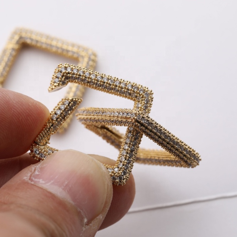 Clear CZ Gold Micro Pave Square Clasp Carabiner Clasp Square Pendant For Necklace Jewelry Findings 25MM