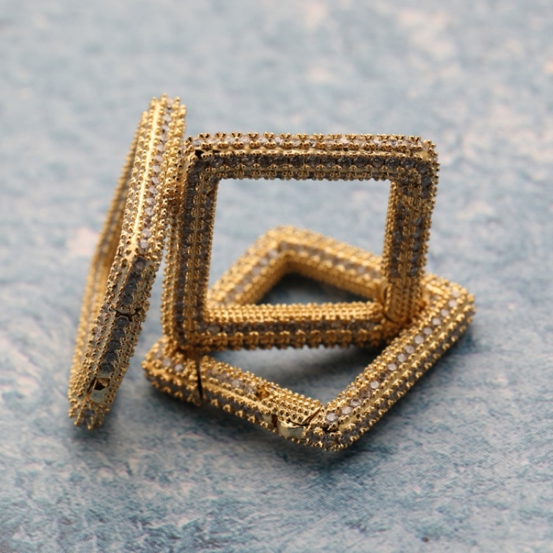 Clear CZ Gold Micro Pave Square Clasp Carabiner Clasp Square Pendant For Necklace Jewelry Findings 25MM