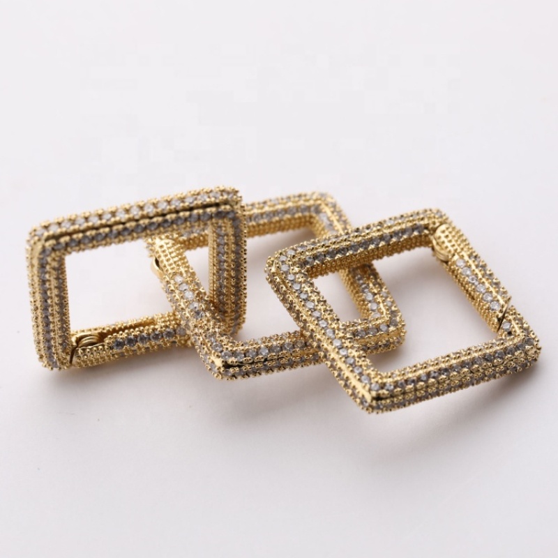 Clear CZ Gold Micro Pave Square Clasp Carabiner Clasp Square Pendant For Necklace Jewelry Findings 25MM