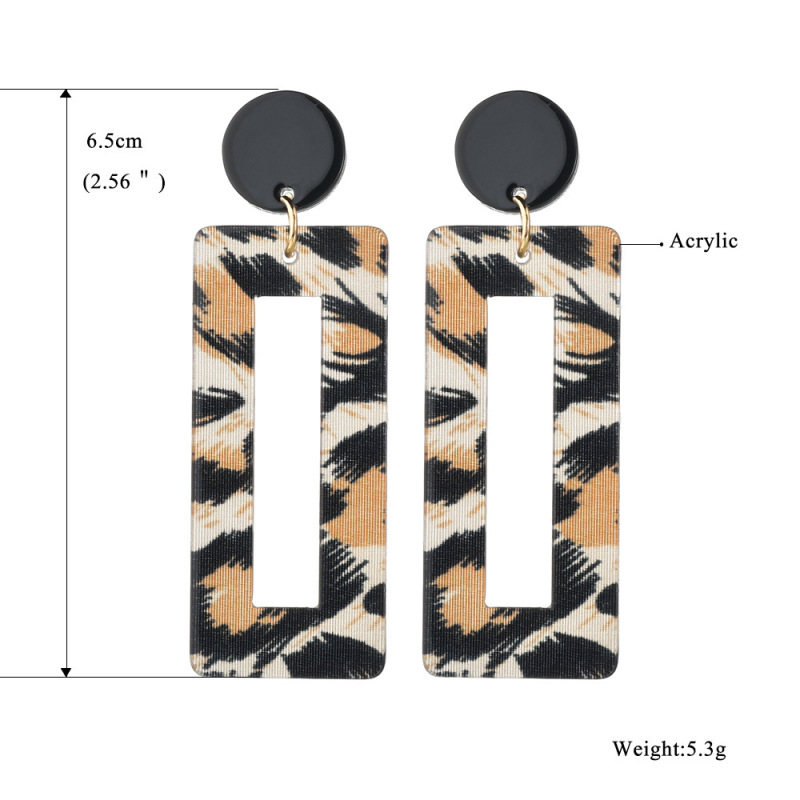 New Arrival Simple Leopard Acrylic Geometric Type Resin Black Stud Colorful Jewelry Pendant Earrings for Women