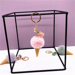 wholesale Fur Puff  Key holder Ball Shape green Pom pom kids Silver frenchie  anime Ice cream Keychain