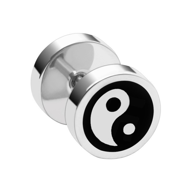 2021 Korean Style Stylish Men's Stainless Steel Barbell Earrings Anti-Fading Round Cake Dumbbell Earrings