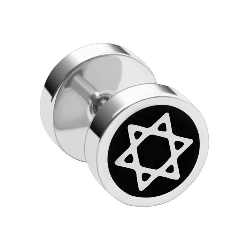 2021 Korean Style Stylish Men's Stainless Steel Barbell Earrings Anti-Fading Round Cake Dumbbell Earrings