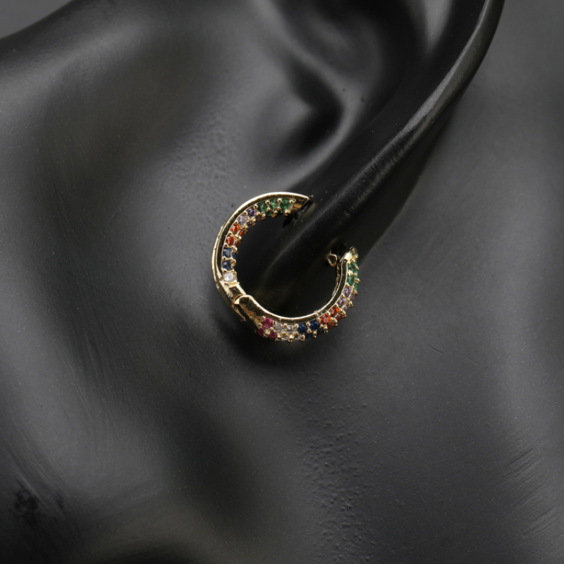 Online Fashion Jewellery 18K Gold Rainbow Cubic Zirconia Huggie Hoop Earrings