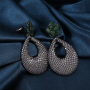 2021 Trend Fashion Jewelry Black Gun Plated Brass Zircon Oversize Oval Pendant Large Big Statement Stud Post Earrings For Women