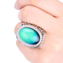 Big Style Antique Engraved Color Change Oval Stone Silver Ring Size 7/8/9
