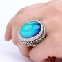 Big Style Antique Engraved Color Change Oval Stone Silver Ring Size 7/8/9