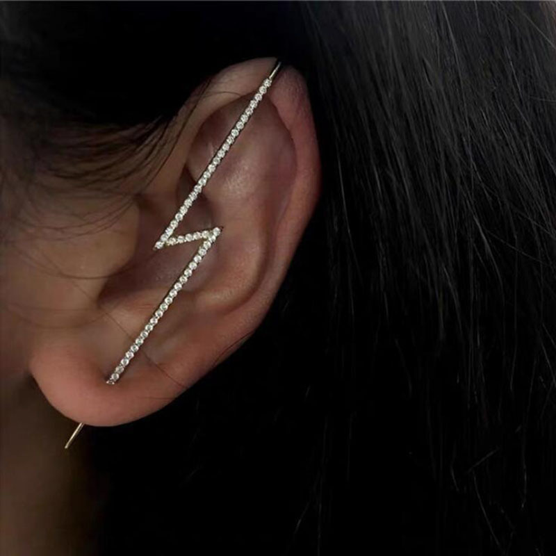 Gold Plated Copper High Quality Zircon Pearl Needle Leaves Hook EarJewelry Lightning Cuff Earrings Ear Wrap Crawlers