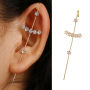 Gold Plated Copper High Quality Zircon Pearl Needle Leaves Hook EarJewelry Lightning Cuff Earrings Ear Wrap Crawlers