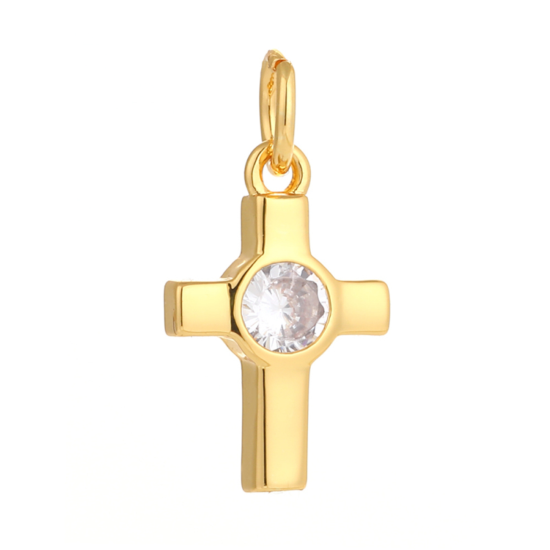 Wholesale Diy Making Pendants Religion Cross Baroque Charm 18k Gold Filled Charms Plated Sparkly Zircon Copper Jewelry