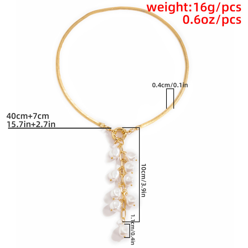 New Fashion Baroque Court Style Imitation Pearl Tassel Jewelry Retro Geometry Flat Snake Bone Necklace