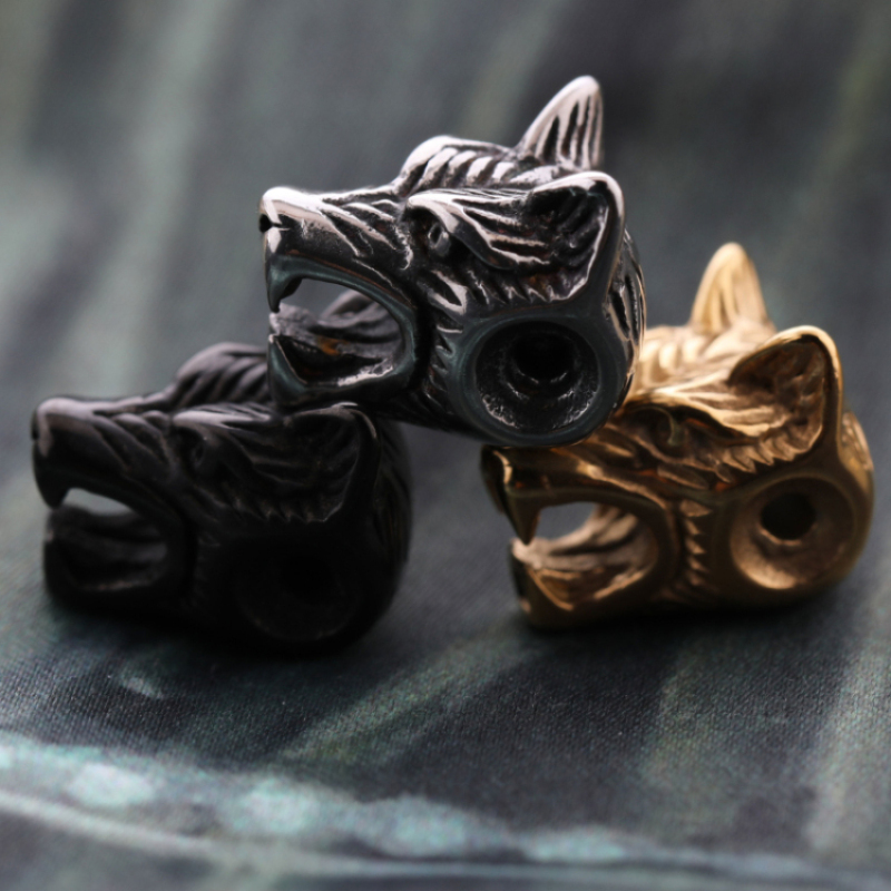 Cool Mens DIY Bracelet Accessories Stainless Steel Wolf Head Charm for Sale