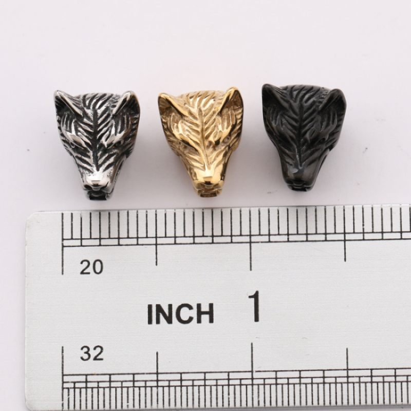 Cool Mens DIY Bracelet Accessories Stainless Steel Wolf Head Charm for Sale
