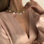 Temperament Single Layer Metal Clavicle Chain Baroque Exaggeration Round Head Coin Imitation Pearl Pendant Necklace