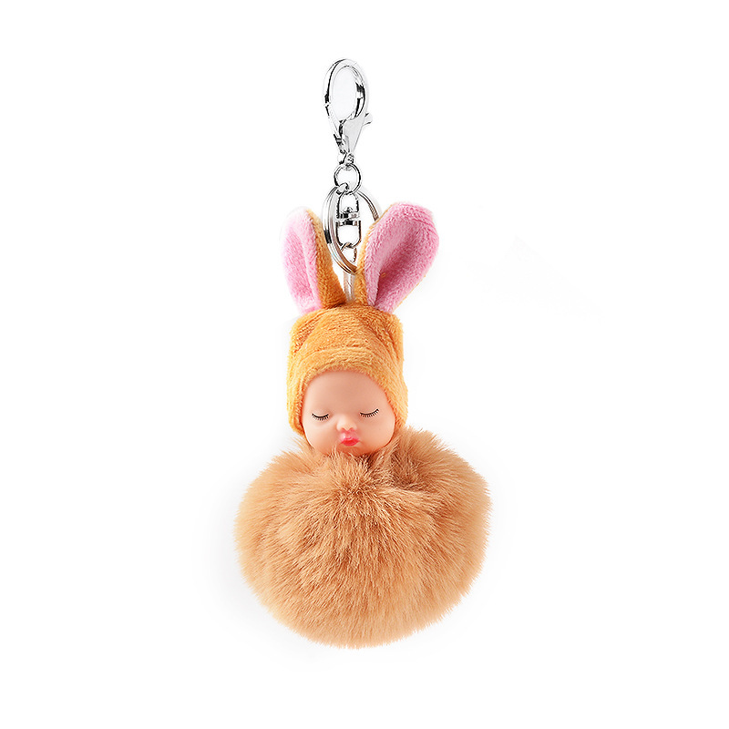 wholesale Fur Puff  Key holder Ball Shape green Pom pom kids Silver frenchie  anime rabbit Keychain