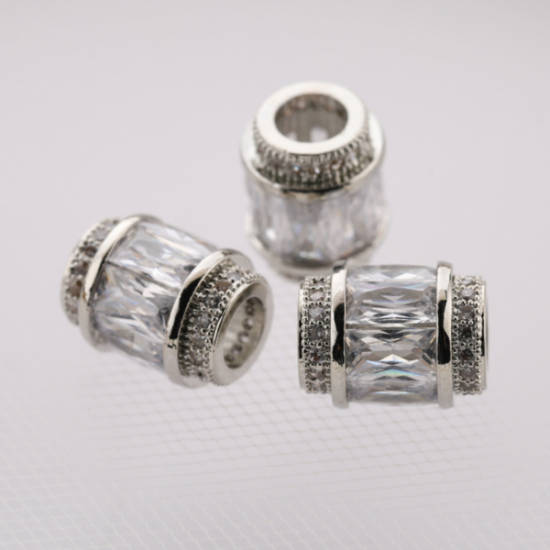 Gold and Silver Plated Crystal Square Zircon Copper Cylinder Bead Pendant for Jewelry Making