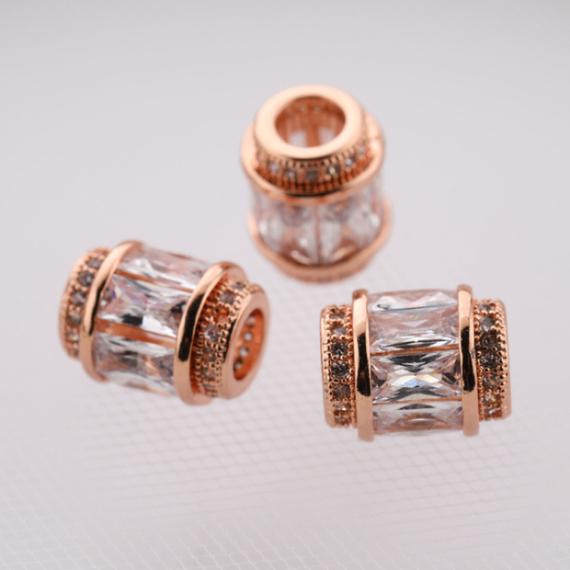 Gold and Silver Plated Crystal Square Zircon Copper Cylinder Bead Pendant for Jewelry Making