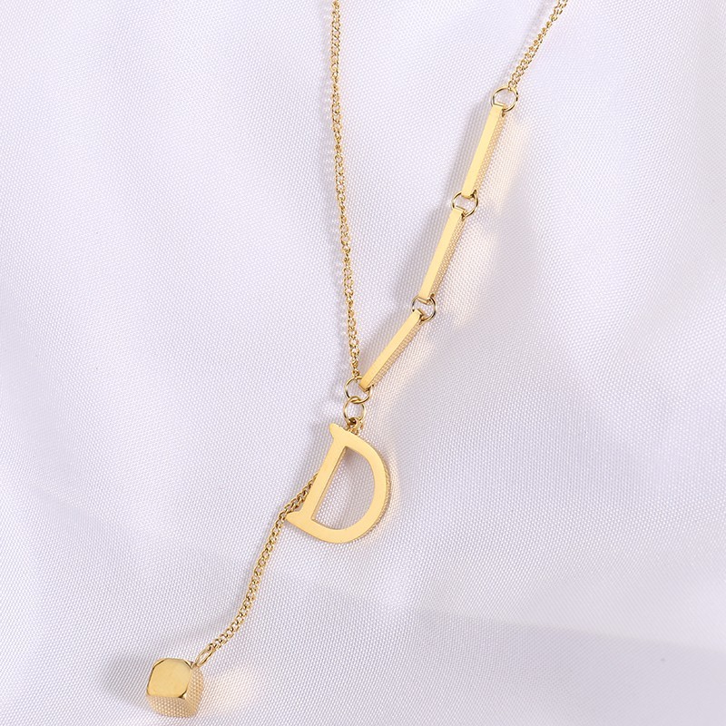 Gold and Rose Gold Plated Letter D Pendant Titanium Steel Necklace Women's Sweater Chain Necklace