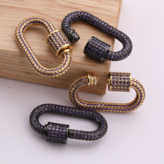 Women Accessories Jewelry Rainbow Micro Pave Oval Shape Gold Plated Brass Screw Carabiner Lock Clasp for Necklace Making