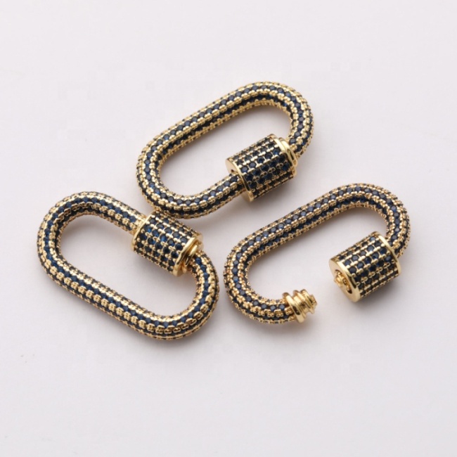 Women Accessories Jewelry Rainbow Micro Pave Oval Shape Gold Plated Brass Screw Carabiner Lock Clasp for Necklace Making