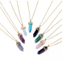 New Style  Pink Natural Stone Bullet Necklace Hexagonal Necklace For Jewelry Making