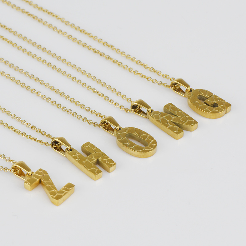 Hot sales Stainless Steel Belt Pattern Letters Pendant Necklace Female 18K Gold Plated Alphabets Necklace Jewelry