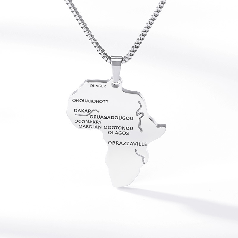 Gold-Plated Africa Map Hip-Hop Necklace Chain Jewelry  Popular Stainless Steel Necklace Accessories For Mens