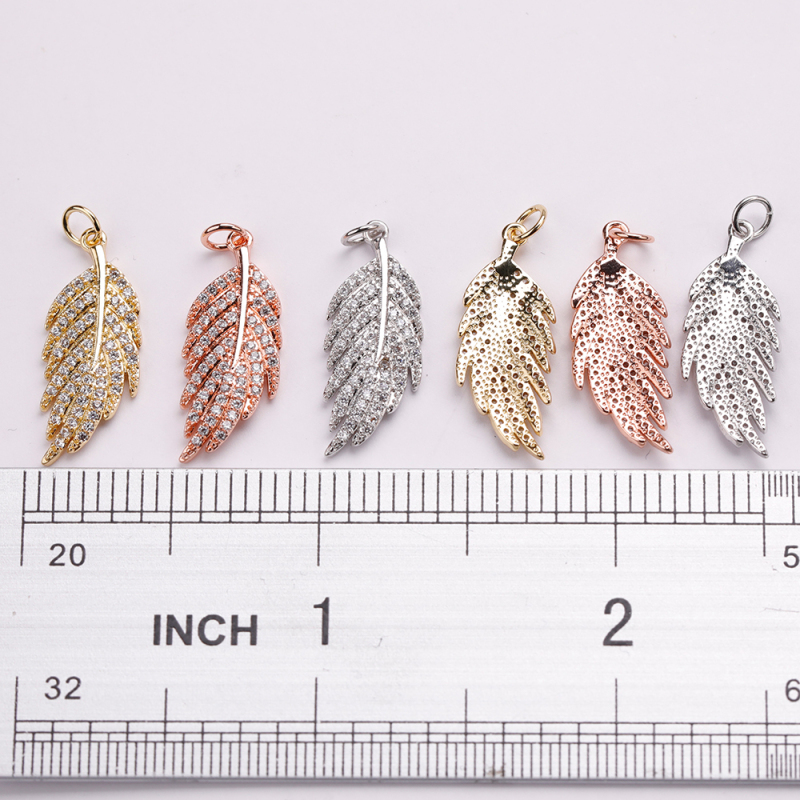 White zirconium pendants with new leaf shape copper zirconium micro-inlay 9*22mm pendants