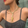 18K Gold Plated Paper Clip Clavicle Chain Key Pendant Necklace