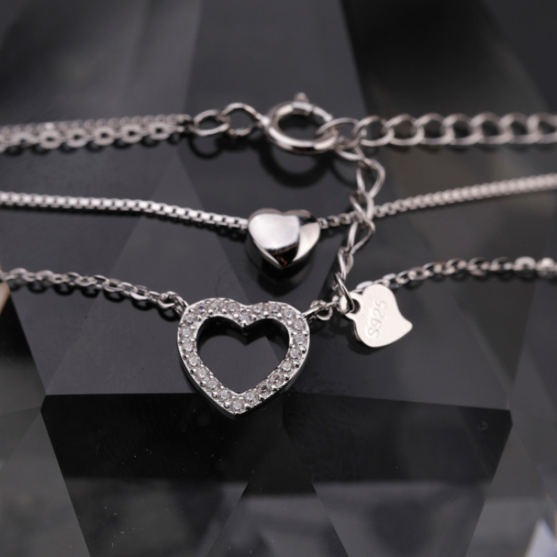 Luxury Design Womens Handmade 925 Sterling Silver Necklace Layered Double  Heart Pendant Necklace for Sale