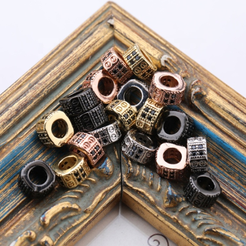 Custom Wholesale Fashion Accessory Gold Plated Large Hole Black Zircon DIY Separation Beads for Jewelry Bracelet Necklace Making