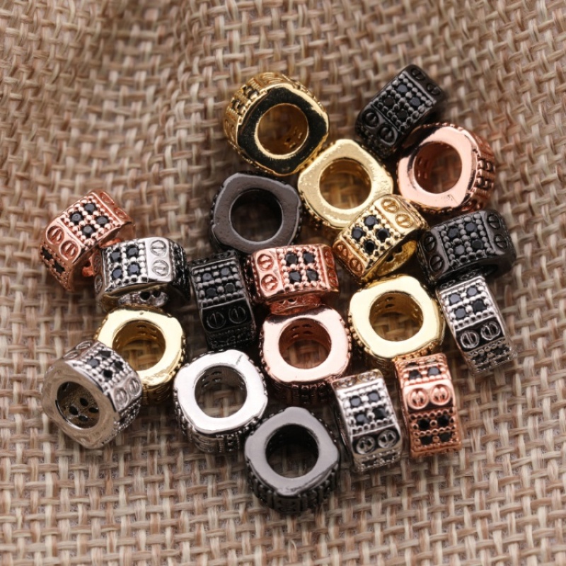 Custom Wholesale Fashion Accessory Gold Plated Large Hole Black Zircon DIY Separation Beads for Jewelry Bracelet Necklace Making