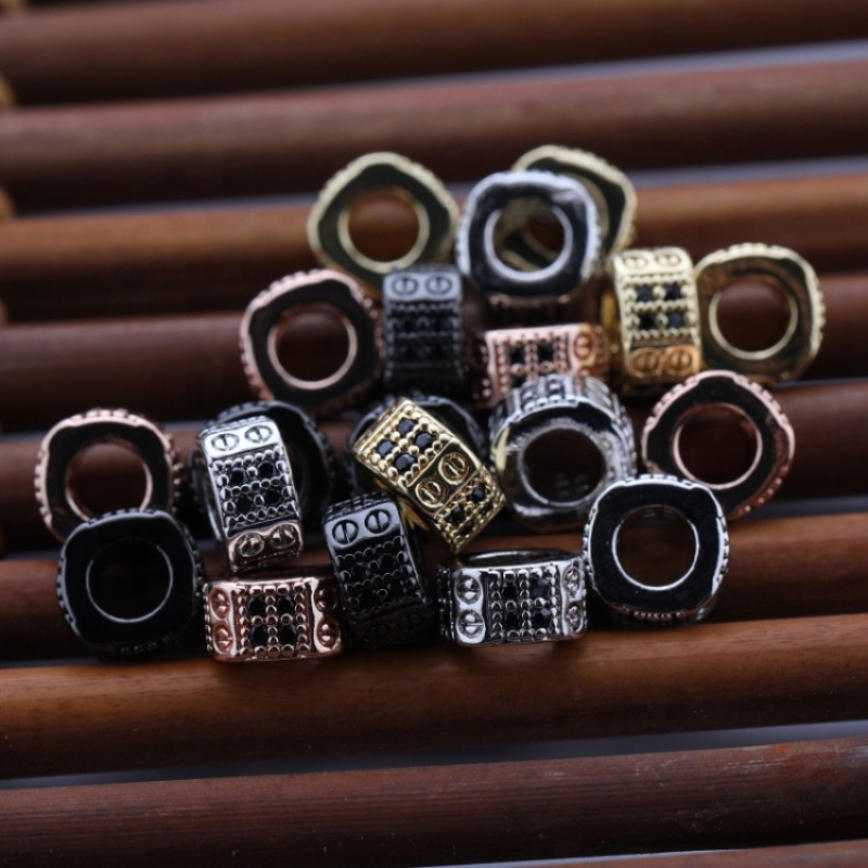 Custom Wholesale Fashion Accessory Gold Plated Large Hole Black Zircon DIY Separation Beads for Jewelry Bracelet Necklace Making