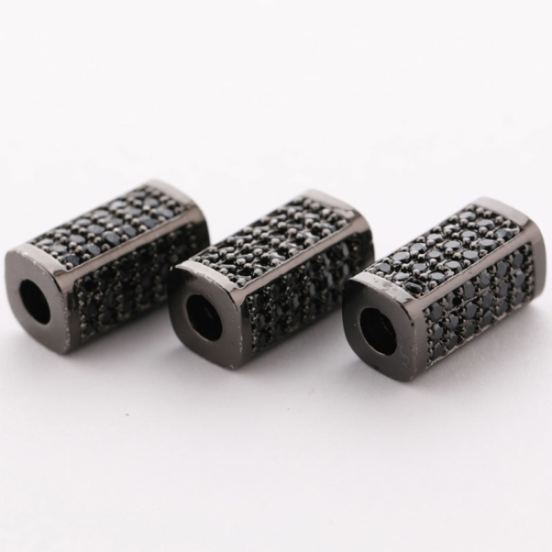 7*14MM Gun Metal Plated Jet Zircon Micro Pave Charm Big Hole Beads for Jewelry Making