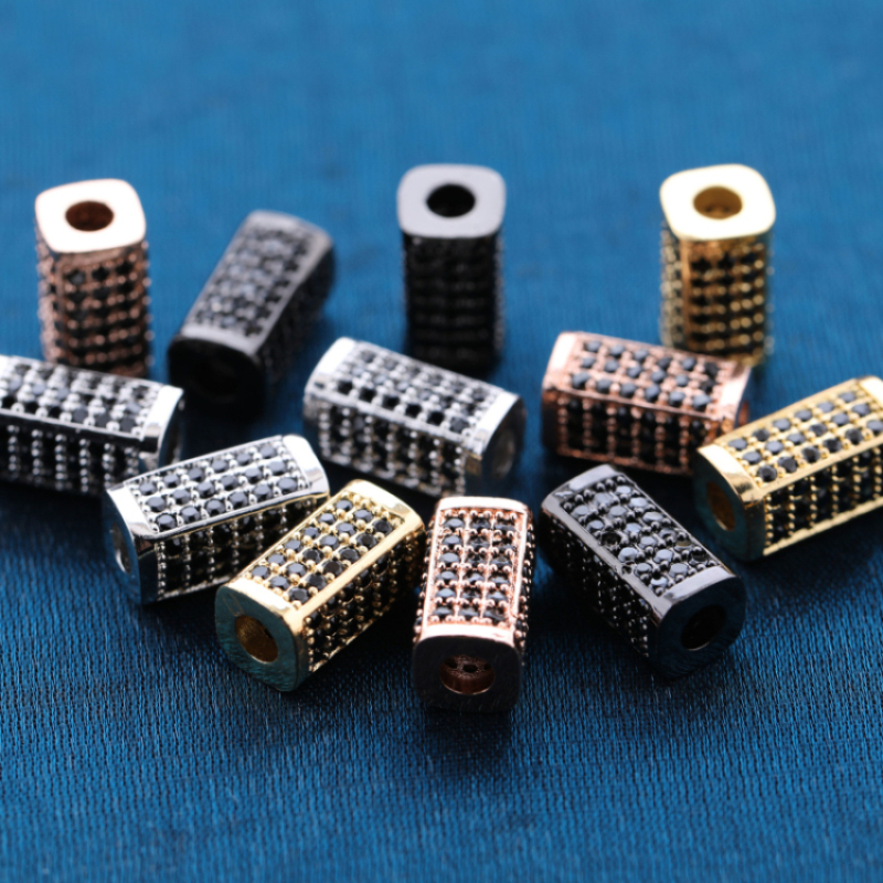 7*14MM Gun Metal Plated Jet Zircon Micro Pave Charm Big Hole Beads for Jewelry Making